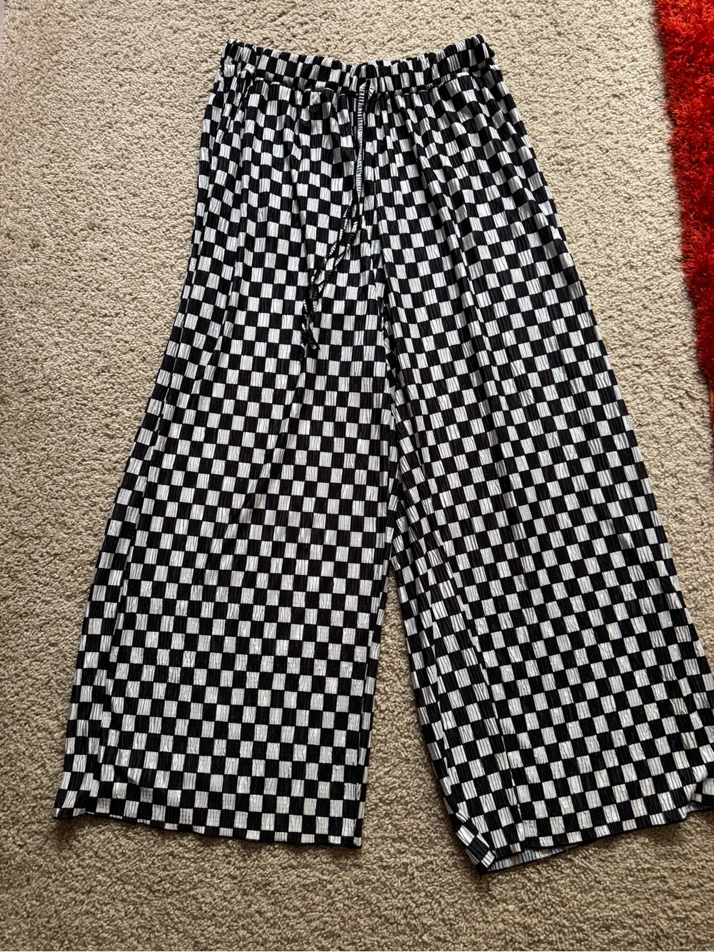 Black & White Checkerboard Wide Leg Pants